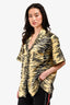 Ganni Yellow/Black Satin Zebra Print Collared Button Down Shirt Size 38