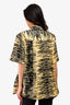 Ganni Yellow/Black Satin Zebra Print Collared Button Down Shirt Size 38