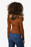 Castellani Brown Wool Fur Collared V Neck Top Estimated Size S
