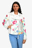 Parosh White Leather Floral Embroidered Biker Jacket Size S