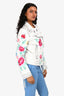 Parosh White Leather Floral Embroidered Biker Jacket Size S