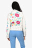 Parosh White Leather Floral Embroidered Biker Jacket Size S