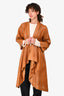 Donna Karen Brown Lambskin Leather Laser Cut Detail Draped Front Coat Size S