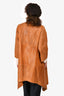Donna Karen Brown Lambskin Leather Laser Cut Detail Draped Front Coat Size S