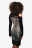 Roberto Cavalli Black/Beige Graphic Print Cold Shoulder Turtle Neck Dress Size 40