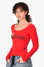 Moschino Red Bead Embellished Ribbon Logo Top Size 36