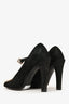 Louis Vuitton Black Suede Leather LV Plaque Mary Jane Heels Size 37