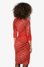 Blumarine Red/Brown Animal Print Striped Bodycon Dress Estimated S