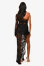 Retrofete Black Floral Beaded Asymmetrical Maxi Dress Size S