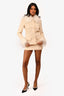 Loba Cream Vegan Leather Fur trimmed Jacket + Mini Skirt Set Size XS