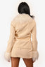 Loba Cream Vegan Leather Fur trimmed Jacket + Mini Skirt Set Size XS