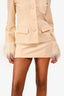 Loba Cream Vegan Leather Fur trimmed Jacket + Mini Skirt Set Size XS