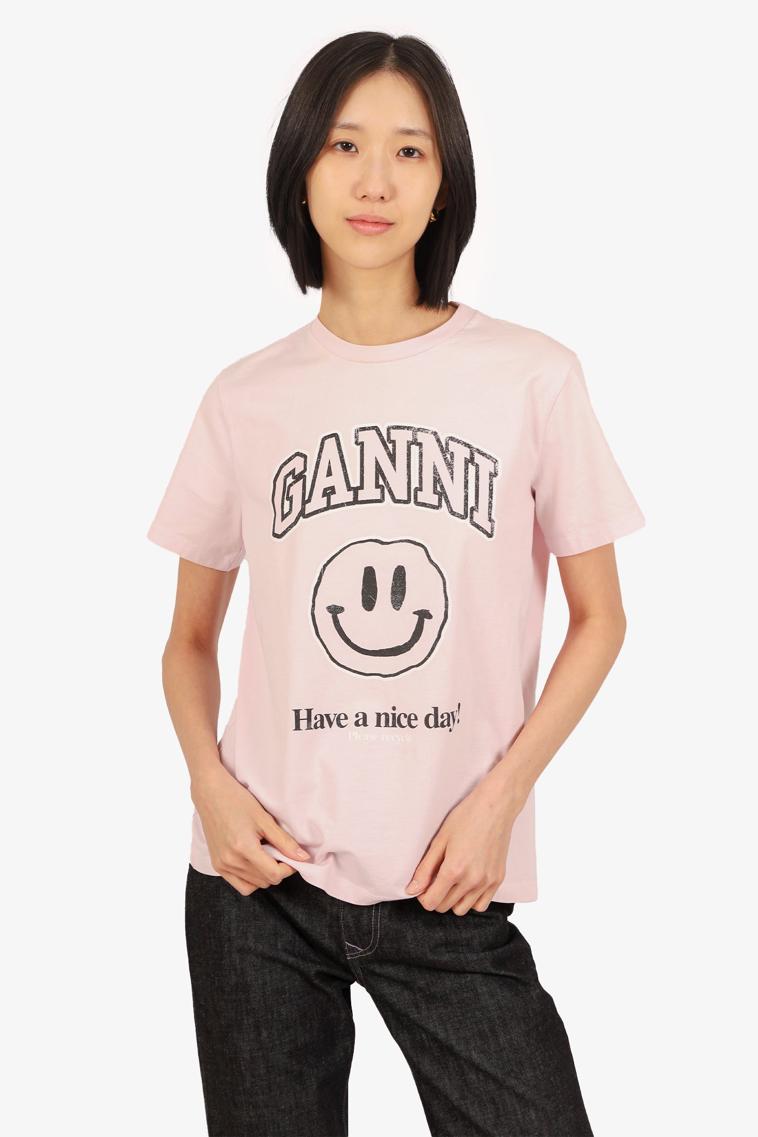 Ganni Baby Pink Smiley Face Logo T-shirt Size XX-Small – Mine & Yours