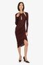 Helmut Lang Brown Long Sleeve Ruched Front Cut Out Midi Dress Size XXS