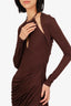 Helmut Lang Brown Long Sleeve Ruched Front Cut Out Midi Dress Size XXS