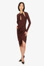 Helmut Lang Brown Long Sleeve Ruched Front Cut Out Midi Dress Size XXS