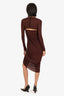 Helmut Lang Brown Long Sleeve Ruched Front Cut Out Midi Dress Size XXS
