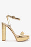 Gianvito Rossi Gold Leather Embossed Strappy Platform Heels Size 37.5 (As Is)