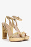 Gianvito Rossi Gold Leather Embossed Strappy Platform Heels Size 37.5 (As Is)