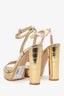 Gianvito Rossi Gold Leather Embossed Strappy Platform Heels Size 37.5 (As Is)