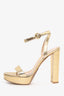 Gianvito Rossi Gold Leather Embossed Strappy Platform Heels Size 37.5 (As Is)