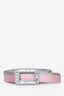 Roger Vivier Pink/Silver Satin Crystal Embellished Buckle Belt Size 75