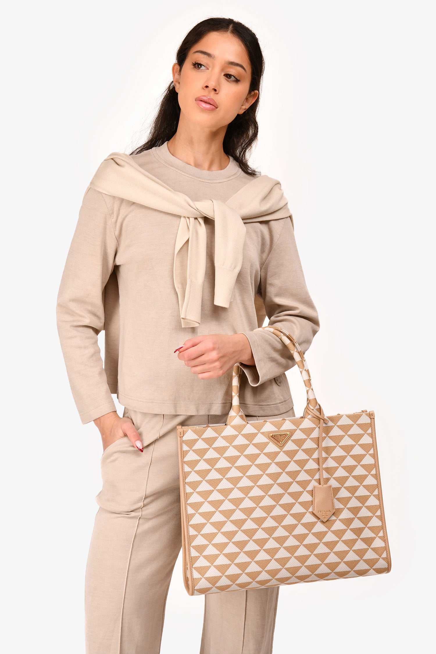 Prada Beige/White Woven Large Symbole Tote – Mine & Yours