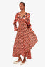 Diane von Furstenberg Black/Orange Floral Printed Long-Sleeve Ruffle Wrap Dress Size Small