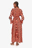 Diane von Furstenberg Black/Orange Floral Printed Long-Sleeve Ruffle Wrap Dress Size Small
