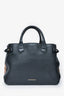 Burberry Black Calfskin Leather Medium 'House Check Banner' Top Handle Tote
