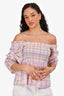 Ganni Purple Plaid Cotton Ruched Long Sleeve Top Size 34