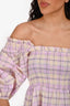 Ganni Purple Plaid Cotton Ruched Long Sleeve Top Size 34