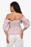 Ganni Purple Plaid Cotton Ruched Long Sleeve Top Size 34