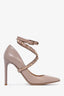 Valentino Taupe Lether Rockstud Ankle Wrap Heels Size 37.5