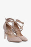 Valentino Taupe Lether Rockstud Ankle Wrap Heels Size 37.5