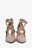 Valentino Taupe Lether Rockstud Ankle Wrap Heels Size 37.5