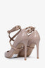 Valentino Taupe Lether Rockstud Ankle Wrap Heels Size 37.5