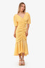 Staud Yellow Gingham Seersucker Midi Dress Size 8