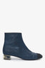 Pre-Loved Chanel™ Black/Navy Blue Sparkly Cap Toe Ankle Boots Size 39