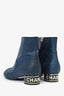 Pre-Loved Chanel™ Black/Navy Blue Sparkly Cap Toe Ankle Boots Size 39