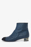Pre-Loved Chanel™ Black/Navy Blue Sparkly Cap Toe Ankle Boots Size 39