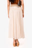 Zimmermann Cream Crinkle Cotton/Silk 'Freja' Midi Skirt with Beaded Belt Size 0P