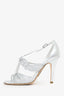 Pre-Loved Chanel™ Silver Leather Strappy Knotted Heels Size 37