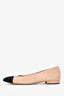 Pre-Loved Chanel™ Beige/Black Suede Leather/Satin Toe Cap Flats Size 38C