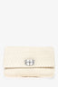 Miu Miu White Leather Metalessa Leather Crystal Strap Shoulder Bag