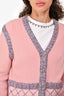 Pre-Loved Chanel™ 2015 Pink Silk/Cashmere Trim detailed Cardigan Size 42