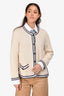 Pre-Loved Chanel™ 2015 Cream/Navy Trim Detailed Pocket Cardigan Size 44
