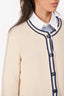Pre-Loved Chanel™ 2015 Cream/Navy Trim Detailed Pocket Cardigan Size 44