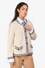 Pre-Loved Chanel™ 2015 Cream/Navy Trim Detailed Pocket Cardigan Size 44