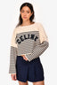 Celine Cream/Navy Striped Logo Cropped Sweater Size S